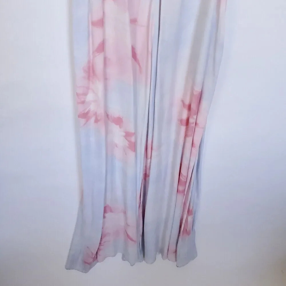 ZARA WOMAN TIE-DYE DRESS Size Medium Pink Blue FLOWING MIDI STRAPPY SATIN Summer - Picture 9 of 16